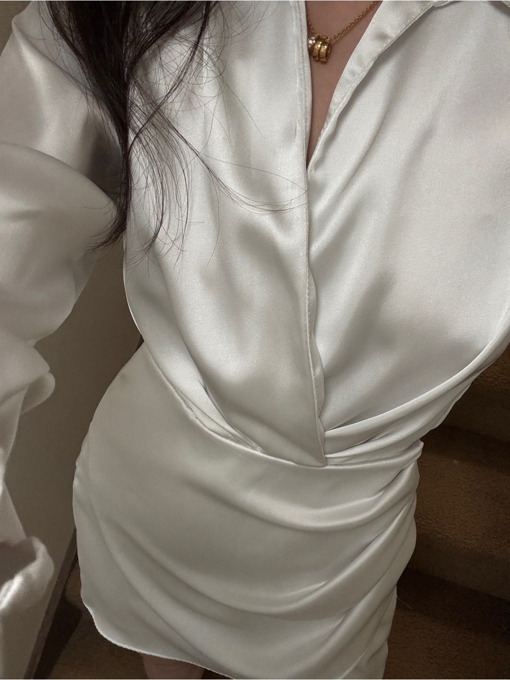 Zara White Satin Wrap-Style Mini Dress Size XS - Picture 3 of 7